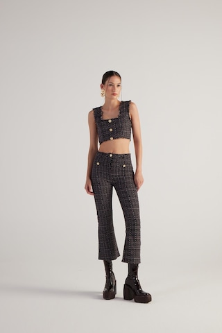 Holly Lolly İspanyol Kesim Tüvit Tweed Pantolon Siyah