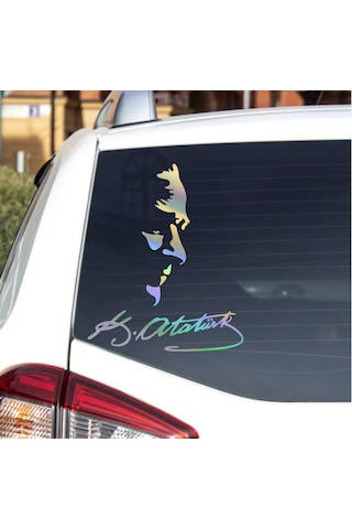 Hologramlı Janjanlı Atatürk Silüet Ve İmza Sticker 02525 30x25 Cm