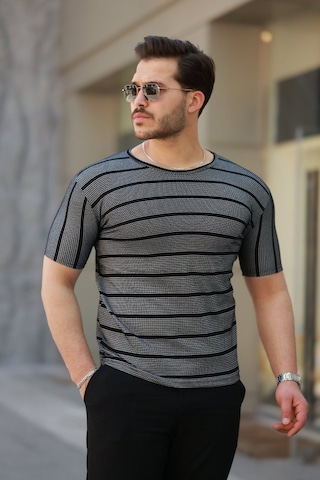 Efnaz Style Erkek Petek Desenli Kısa Kollu T-shirt Siyah