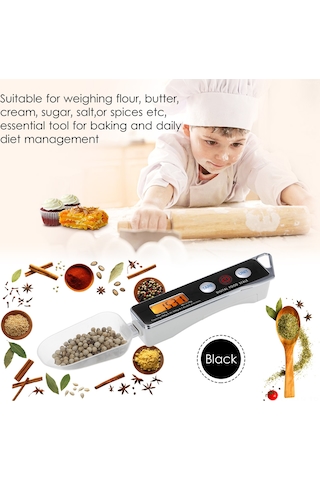 Xindoker Ev Kullanıma Dijital Ölçü Kaşığı, 0.05-500g Hassas Ağırlık Ölçümü, 30ml+80ml Bölmeli, Kahve/pastane Malzemeleri İçin, Siyah Pil Dahil Değil Siyah