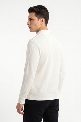 Opınıon Erkek Spor Polo Yaka Petek Dokulu Sweatshırt Bgl-st05442 Beyaz