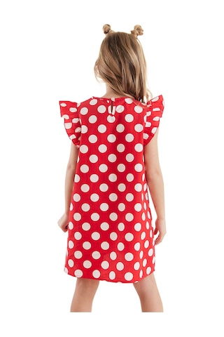 Denokids Puantiye Kedicik Kız Çocuk Poplin Elbise Kırmızı