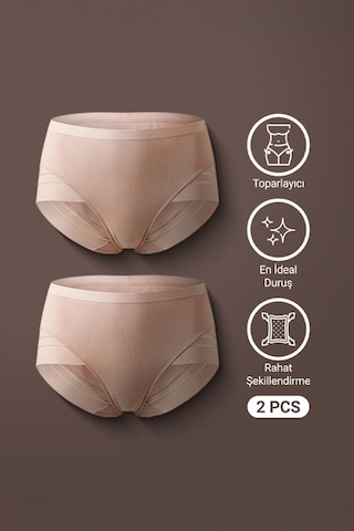 Auw Kadın Mikro Tüllü Toparlayıcı Slip Külot 2'li - Easyshape Pudra
