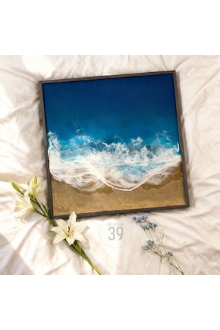 Tropical Ocean Epoksi Duvar Tablosu, Çerçeveli Okyanus Temalı El Yapımı Sanat Eseri, 40x40 Cm 1 Adet