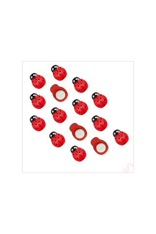 Uğur Böceği Ahşap Sticker, 1,5cm X 1,2cm X 15 Adet - Kırmızı