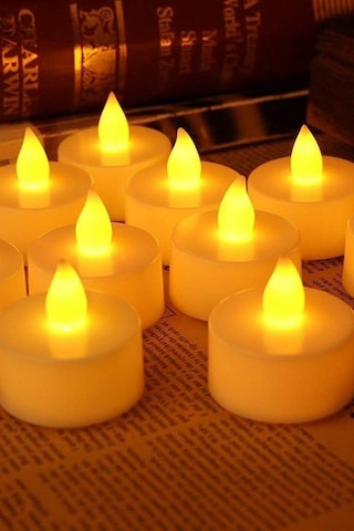 Alshop Pilli Işıklı Tealight Ledli Mum 6 Adet Beyaz