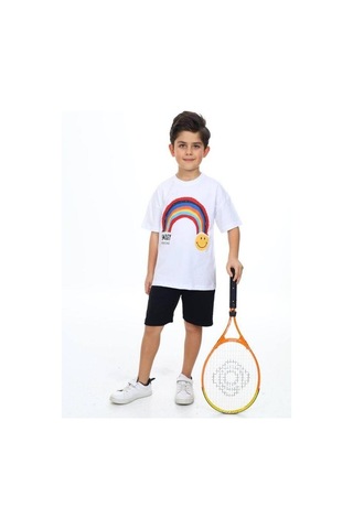 Erkek Çocuk Gülen Yüz Baskılı Tshirt-14166 Beyaz