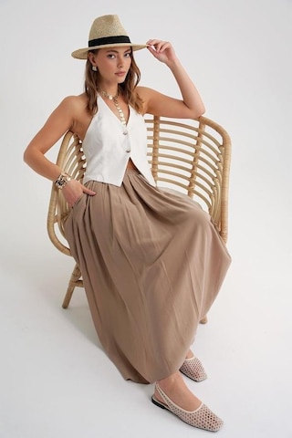 4612 Kadın Yandan Cepli Pileli Bol Etek Toprak Toprak