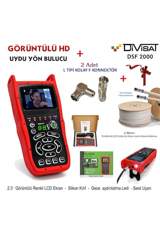 Divisat Görüntülü Hd Uydu Yön Bulucu + 2 Metre Özel Test Kablosu + 2 Adet L Tipi Kolay F Çevirici