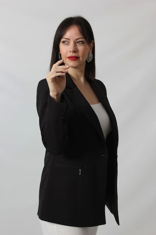 Moda Berray 1904 Siyah Fermuarlı Cep Aksesuarlı Kadın Büyük Beden Blazer Ceket Siyah