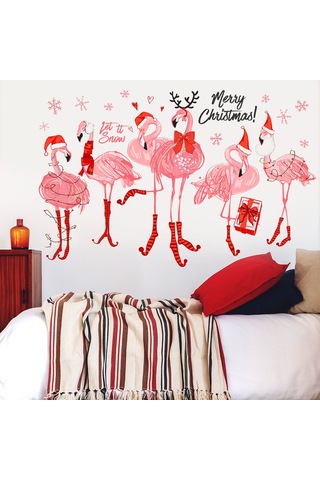 Noel Flamingo Yaratıcı Duvar Etiketi Kızlar Yatak Odası Oturma Odası Ofis Duvar Dekor Yapışması Ve Soyulması Kolay Çok Renkli