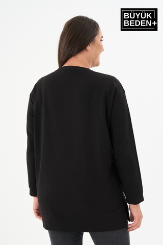 Süperlife Kadın Tunik Büyük Beden Ny Newyork Baskılı İnce Sweatshırt Spr26btk990-1 Siyah