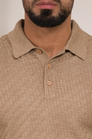 Woolen World Polo Yaka Slimfit Desenli Yünlü Erkek Triko Kazak Devetüyü