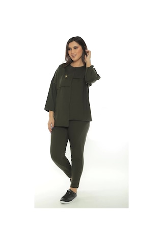 Lady Majestic Cotton 1. Kalite Büyük Beden Özel Tasarım Eşofman Takımı Haki