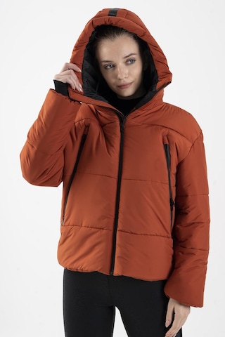 Maraton Oversize Kadın Kapüşonlu Kiremit Mont Kiremit