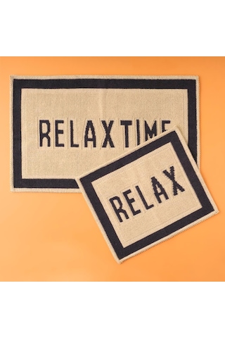 Lexroo Relax Harf Baskılı%80 Pamuk%20 Polyester Paspas Takımı, Beyaz