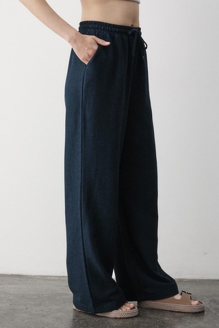 Lacivert Beli Lastikli Bol Paça Pantolon Lacivert