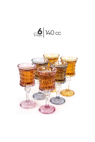 Mest 6 Adet 3 Renk Ayaklı Kahve Yanı Su Bardağı Seti - 140 Cc Bal Renk, Pembe, Mavi 3 Renk