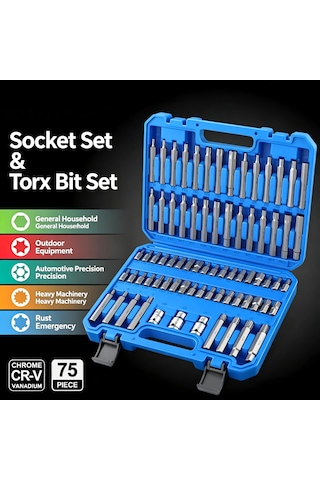 75 Parça Torx - Allen - M Tipi - Ribe Bits Uç Seti