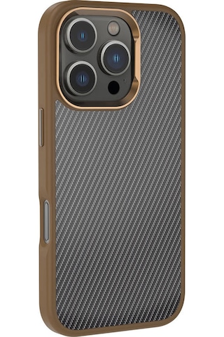 Nourthkiingdom Apple Uyumlu iPhone 16 Pro Kılıf Karbon Fiber Görünümlü Parlak Kamera Çerçeveli Nrtk Venus Kapak-siyah Siyah