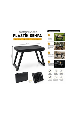 Krt-1137 Katlanabilir Kamp Ve Piknik Masası - Küçük 47x33 Cm Siyah Plastik- 10'li Paket
