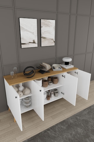 Lüks Yemek Odası Takımı 3 Parça %100 Mdf Konsol Yemek Masası Tv Ünitesi Yt03 Beyaz - Karına