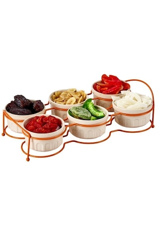 Edora Home Turuncu Altı Bölmeli Çerezlik Ikram Seti- Metal Paslanmaz