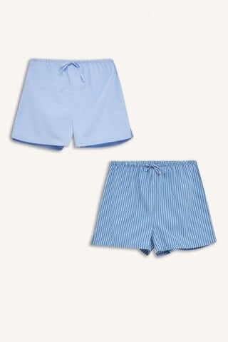 Defacto Fall İn Love Çizgili Kısa Boy Poplin 2li Şort Alt E2458ax24aube757 Mavi