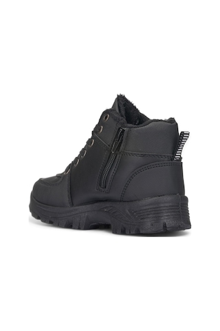 Günlük Unisex Kız Çocuk Bot Kürklü Astar Bağcıklı Fermuarlı Oval Burun Kaymaz Taban Bootie 389 Siyah