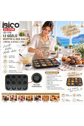 12 Gözlü Metal - Siyah Düz Muffin - Kek Kalıp Diğer