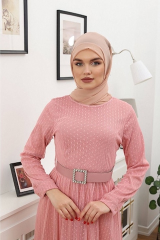 Neşeli Butik Kadın Puantiyeli Tesettür Elbise Rssn45 - Gül Kurusu