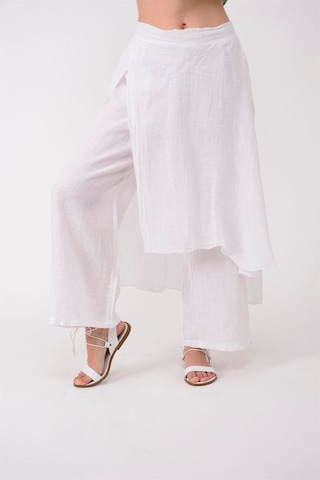 Bohem Stil İtalyan Ham Keten Pantolon Etek-8747 Beyaz