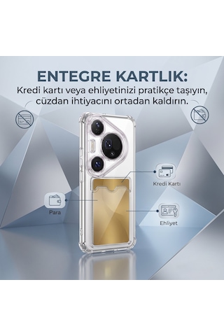 Caseonn Huawei Mate 80 Kılıf Airbag Kristal Kartlık Bölmeli Silikon Kapak Şeffaf