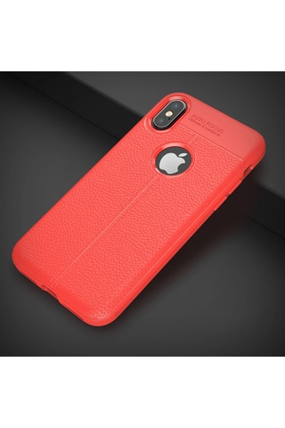 iPhone Uyumlu X Xs Litchi Tam Koruma Soft Silikon Kılıf- 5775 Kırmızı
