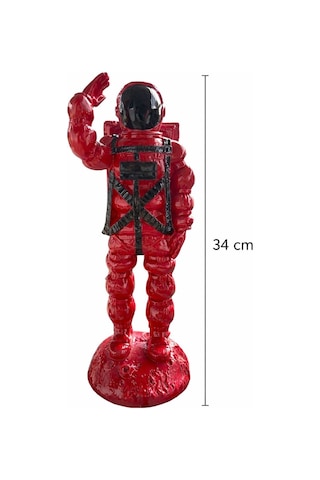 Kırmızı Astronot Dekoratif Biblo 34 Cm Modern Uzay Temalı Masa Ve Raf Süsü