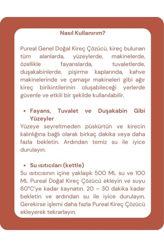 Pureal Doğal Kireç Çözücü - Tüm Kireçli Yüzeyler, Espresso Ve Kahve Makineleri - Su Isıtıcıları 1 L Tekli