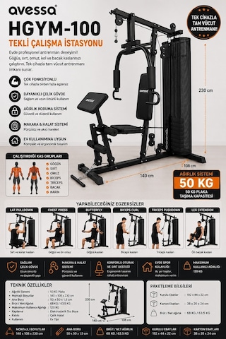Delux Serisi Düzenleyici Egzersiz Aleti Hgym-100 Tekli Çalışma İstasyonu