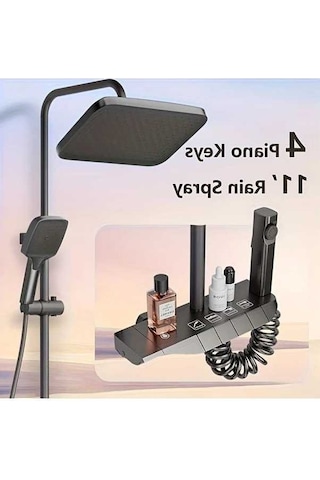 Fastbuy Challenger Gri 4 Fonksiyonlu Piyano Tuşlu Modern Banyo Seti Yağmur Baş Şelale Fıskiye Gri