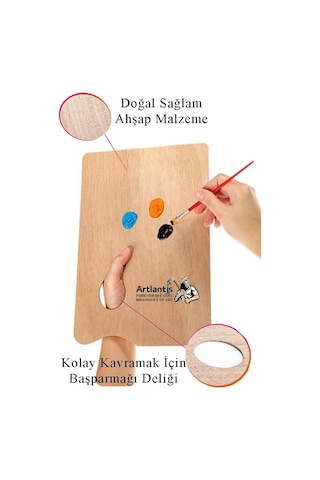 Ahşap Dikdörtgen Palet Naturel 20x30 Cm 1 Adet Orta Boy Ahşap Boya Paleti Resim Boyama Tepsisi Akrilik Guaj Karıştırıcı