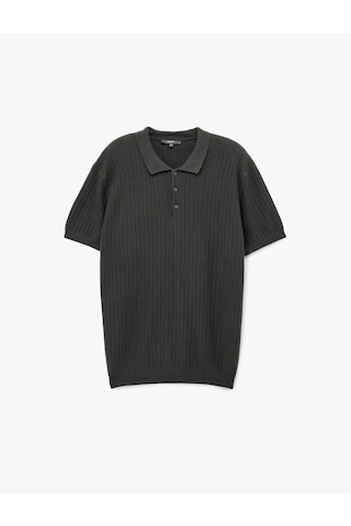 Koton Regular Fit Kısa Kollu Pamuklu Dokulu Düğmeli Polo Yaka Triko Tişört Gri 7wam70044ht