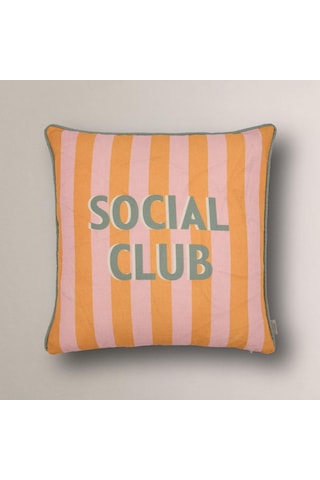 Social Club Baskılı Çizgili Kırlent Kılıfı Turuncu