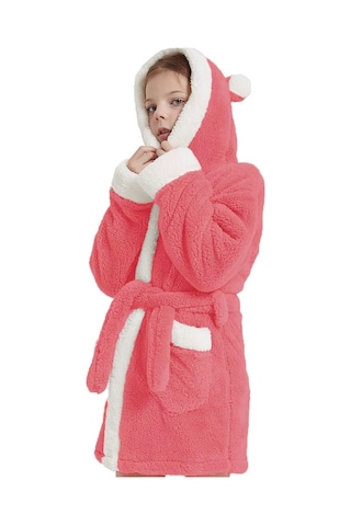 Maisonart Bunny Kapşonlu Unisex Wellsoft Çocuk Peluş Sabahlık Bornoz Pembe 4-5 Yaş Pembe