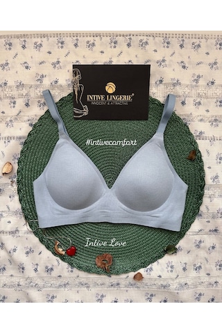 Softease V Yaka Balensiz Dikişsiz Lazer Kesim Rahat Soft Kumaştan Mavi