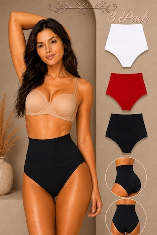 Fit Women Kadın Yüksek Bel Esnek 3 Lü Külot Beyaz-kırmızı-siyah