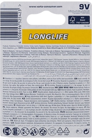 Varta Longlife Alkalin Pil 9V, E-Block, 6LP3146
