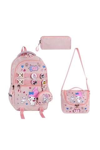 My Melody Baskılı Aksesuarlı Ortopedik Su Geçirmez Ultra Lüx Okul Çantası Termal Beslenme Ve Kalemlik Pembe