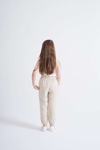 Oliven The Kid Oliventhekid Bej Keten Beli Ve Paçaları Lastikli Cepli Rahat Unisex Çocuk Pantolon Bej Bej