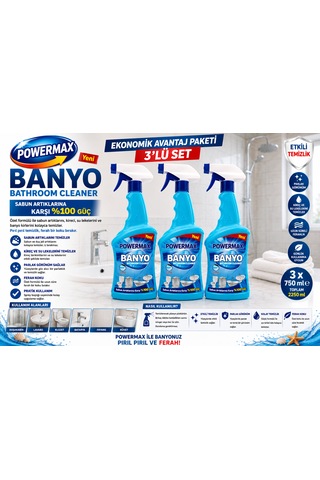 Powermax Banyo Temizleyici 750 Ml X3 Set Çok Amaçlı Banyo Temizlik Ürünü