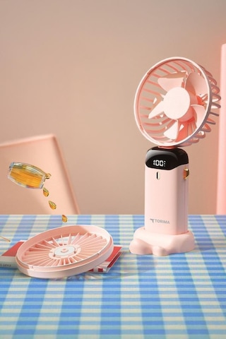 Torima F-19 Pembe Dijital Ekranlı Şarjlı 90 Derece Ayarlanabilir Başlıklı Mini Masa Fan Vantilatör