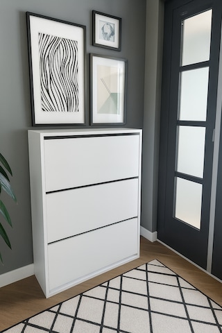 3 Bölmeli Ayakkabılık - Beyaz Beyaz